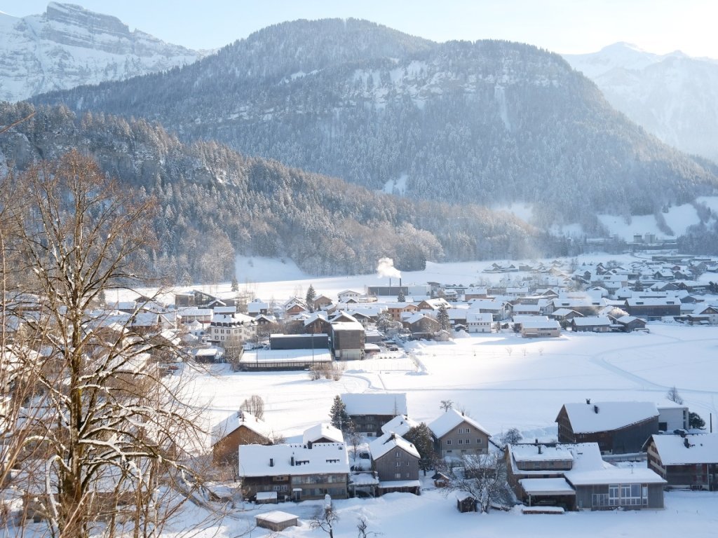 Blick auf Bezau im Winter